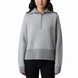 Rachel Zoe Women's Sweater S Quarter Zip Cowl Shawl Collar Gray Textured Knit